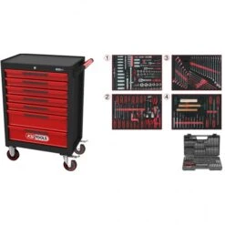 KS Tools ECOline SCHWARZ/ROT Werkstattwagen Mit 7 Schubladen Und 515 Premium-Werkzeugen, 897.7515