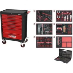 KS Tools ECOline SCHWARZ/ROT Werkstattwagen Mit 7 Schubladen Und 598 Premium-Werkzeugen, 897.7598