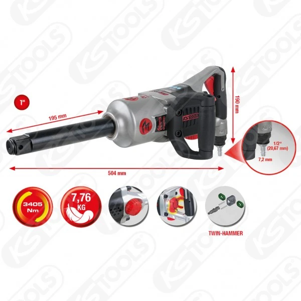 Ks Tools KS-Tools 1" SuperMONSTER Hochleistungs-Druckluft-Schlagschrauber, 3405Nm, 504 Mm, 515.3280 7 Ks Tools KS-Tools 1" SuperMONSTER Hochleistungs-Druckluft-Schlagschrauber, 3405Nm, 504 Mm, 515.3280 – Bild 5